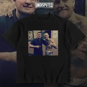 UNDISPUTED Funny Conor Khabib Brotherhood Heavy Cotton UFC T-shirt MMA Fight Night Shirt Fan Apparel Pump Cover Funny T shirt Meme Casual Street Style Short Sleeve Crew Neck Direct-to-garment Printing BNK