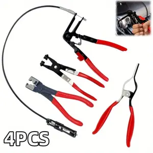 [Universal Spring Clamp Tool Kit] 4Pcs Universal Spring Clamp Removal Tool Kit,Hose Clamp Pliers Set for Car Fuel Lines,Oil Pipe,Water Hose,Coolant Radiator,Valentine's Day Gifts,Hand Tools Kits