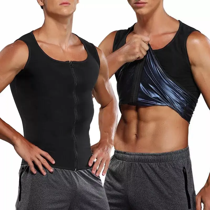 Menswear Sauna Vest Sweat Body Shaper Lightweight Zipper Workout Tank Top Sports Fitness Workout Shirt Shapewear Gamis Compression Gym Chunky Jacket Fabric Clothes