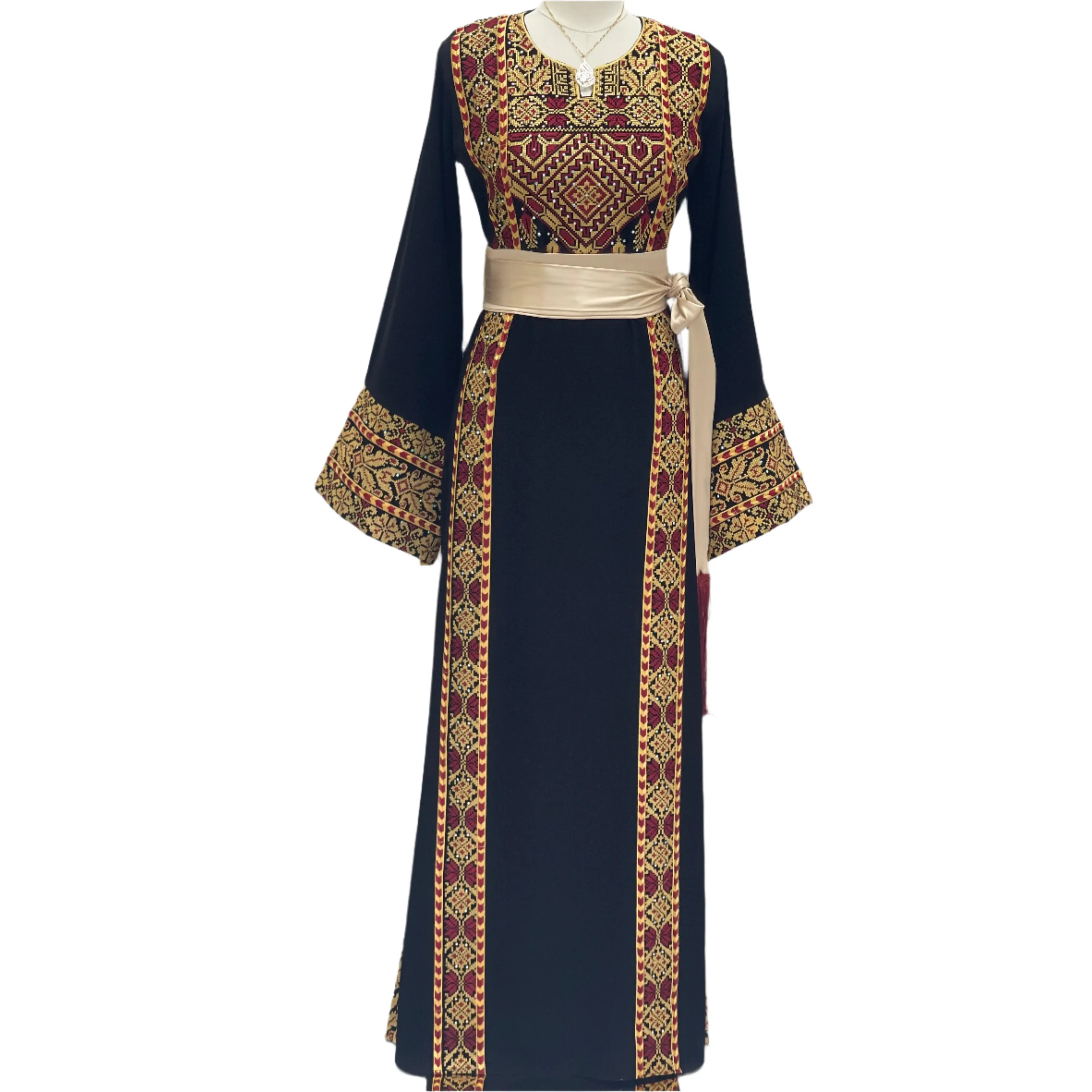 Sedra Palestinian Embroidered Thoub with Matching Khirka and Satin Belt