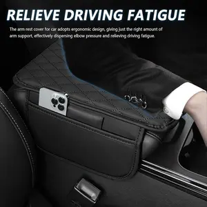 Upgraded Car Center Console Cover, Microfiber Leather Car Armrest Cover Cushion with 2 Storage Bags, Universal Car Armrest Storage Box Car Interior Accessories for Most Vehicles