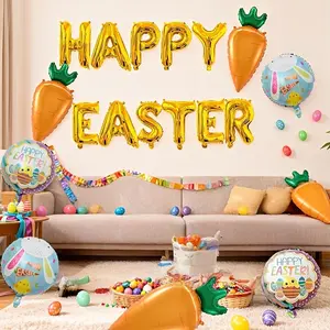 Carrot Balloons for Easter Decoration, Farmer Vegetable Party Supplies for Birthdays and Picnics, Cute Carrot Aluminium Foil Balloon with Bunny Design, Easter Theme