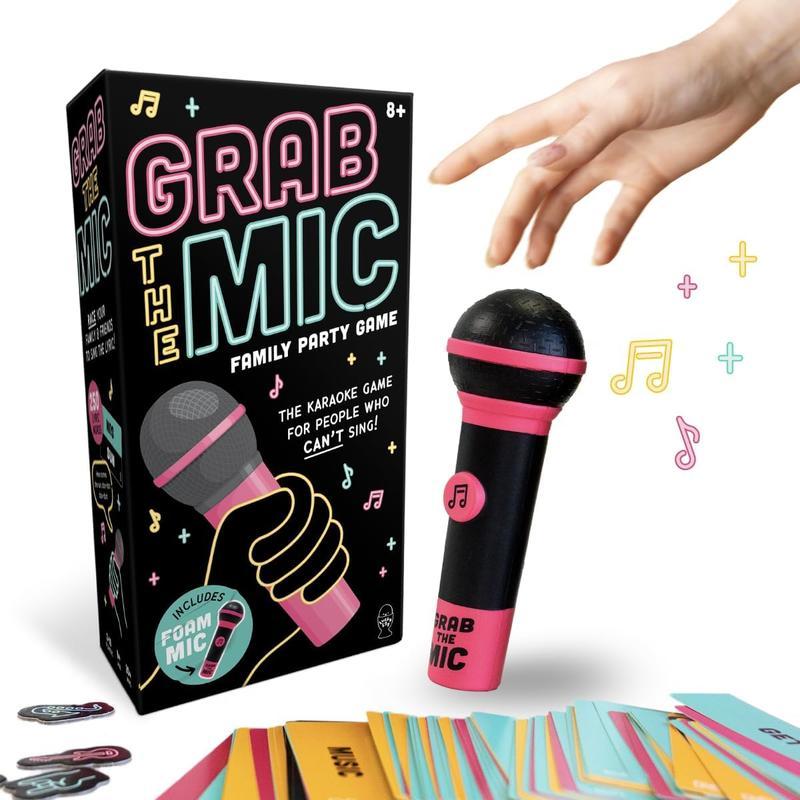 Grab The Mic - Karaoke-Style Game with Foam Microphone, 125 Word Cards, Game Board, Player Tokens & Easy-to-Follow Instructions Grab The Mic - Karaoke-Style Game with Foam Microphone, 125 Word Cards, Game Board, Player Tokens & Easy-to-Follow Instructions