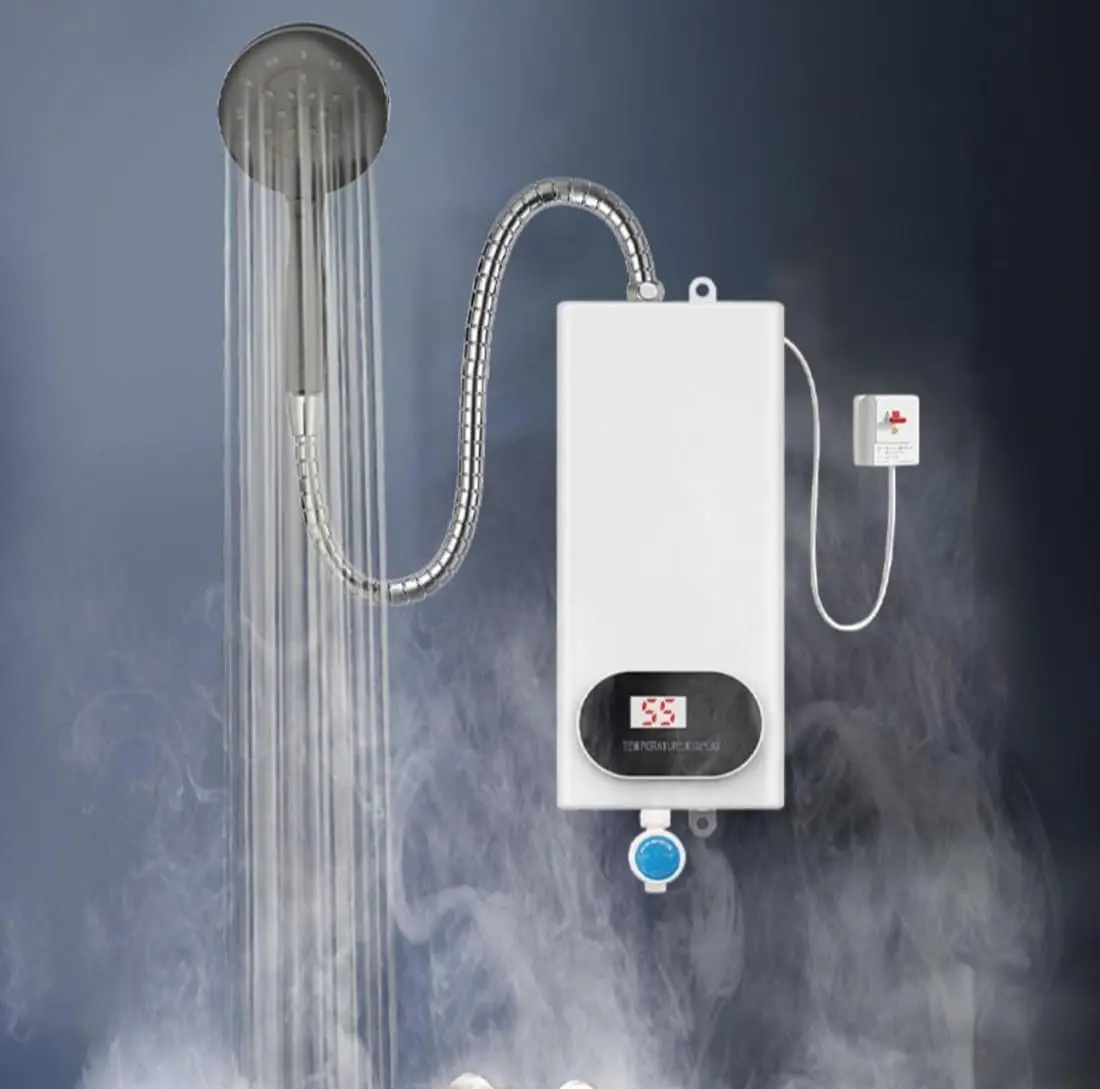 3000W Power Tankless Instant Electric Water Heater, Wall-Mounted Single Unit with Adjustable Temp for Home Use & Shower Heating