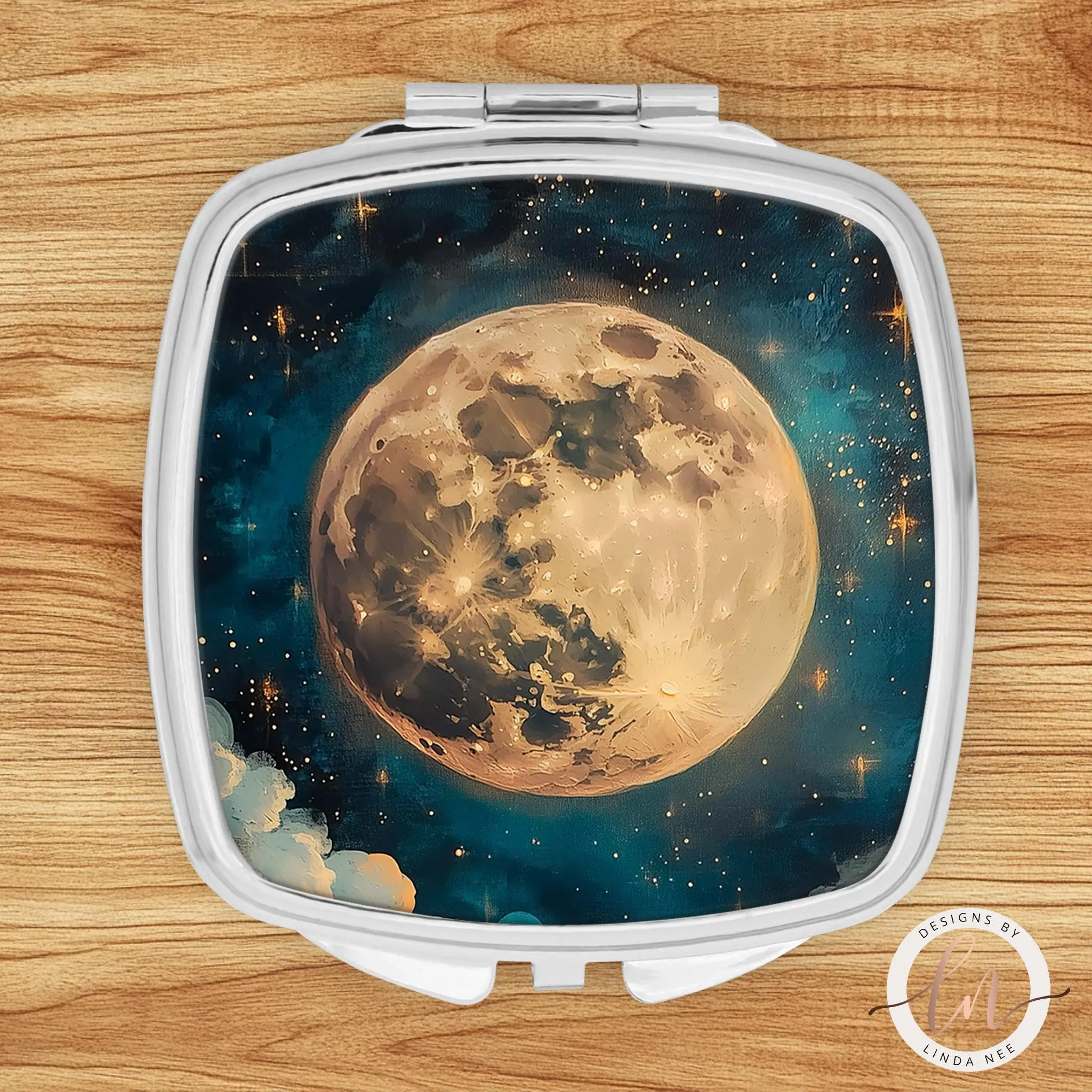 Full Moon Compact Mirror - Celestial Witchy Dark Academia