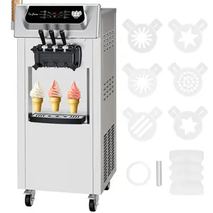 【GARVEE】2+1 Flavor Soft Serve Ice Cream Maker Machine Commercial, 5.8-8 Gal/Hr Vertical Soft Serve Machine with LCD Display, Auto Clean Pre-Cooling High Productivity for Restaurants & Snack, 2200W