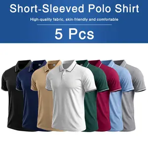 TOOTD Premium 5-Pack – Men’s Casual Polo Shirt, striped design, stretchable high-quality craftsmanship, slim fit, business style, men’s polo shirt, men’s golf apparel, men’s tops
