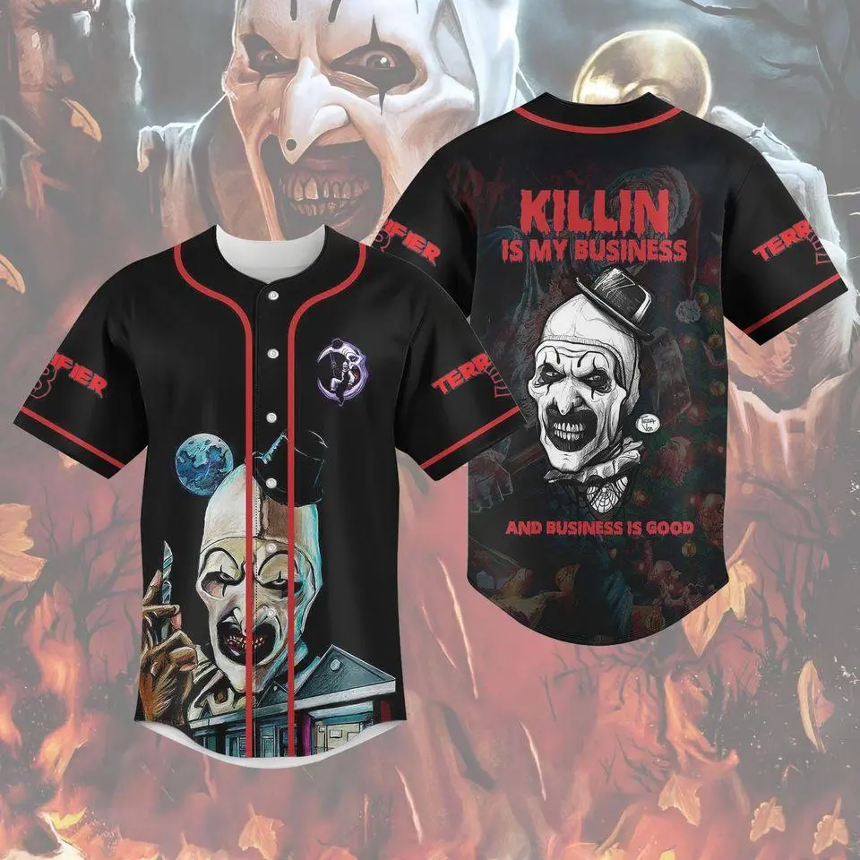 Terrifier 3 Baseball Shirt, Art The Clown Horror Jersey Shirt, Terrifier Movie Jersey