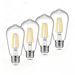 St64 Vintage Led Edison Bulb E26, Not-Dimmable Clear Glass Filament Bulb,8W ，3000K Warm White, Cri80, 25000H, 4-Pack E26-3000K-8W-4Pack