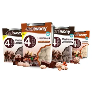Don't Worry Low Calorie Meringue Cookies - 4 Pack - Hazelnut & Chocolate - Chocolate Filled Center - Only 4 Calories per Piece - Low Sugar Gluten Free Keto Friendly Healthy Snacks for Adults