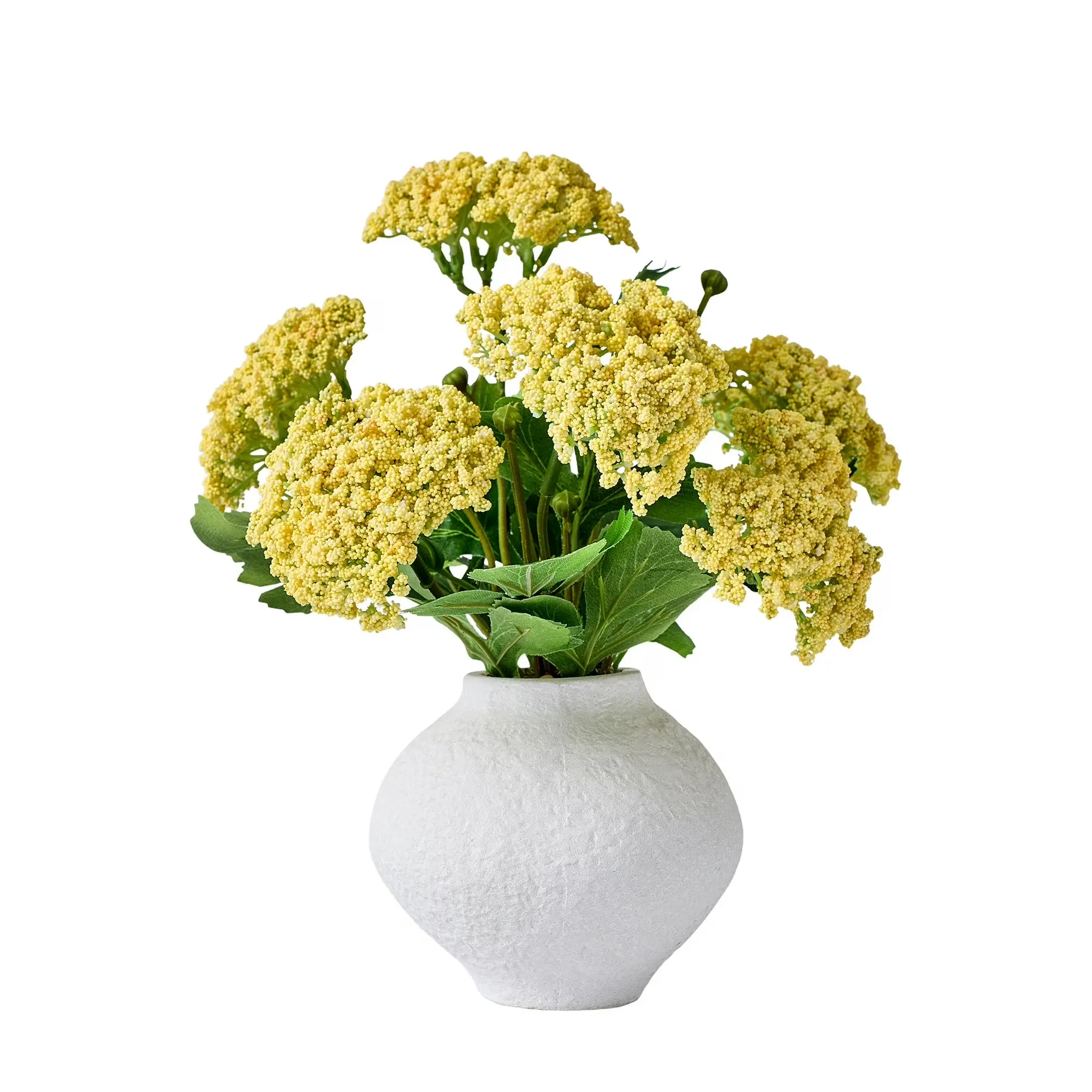 12-Inch Handcrafted by Artisans Faux Yellow Sedum Floral Arrangement in Ceramic Vase, Decorative Home Decor for Space Enhancement