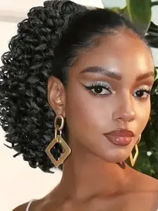 Women's Short Curly Drawstring Ponytail, Clip-In Fake Ponytail, Synthetic Curly Hair Extension, All-Season Stylish Design, Synthetic Curly Wigs