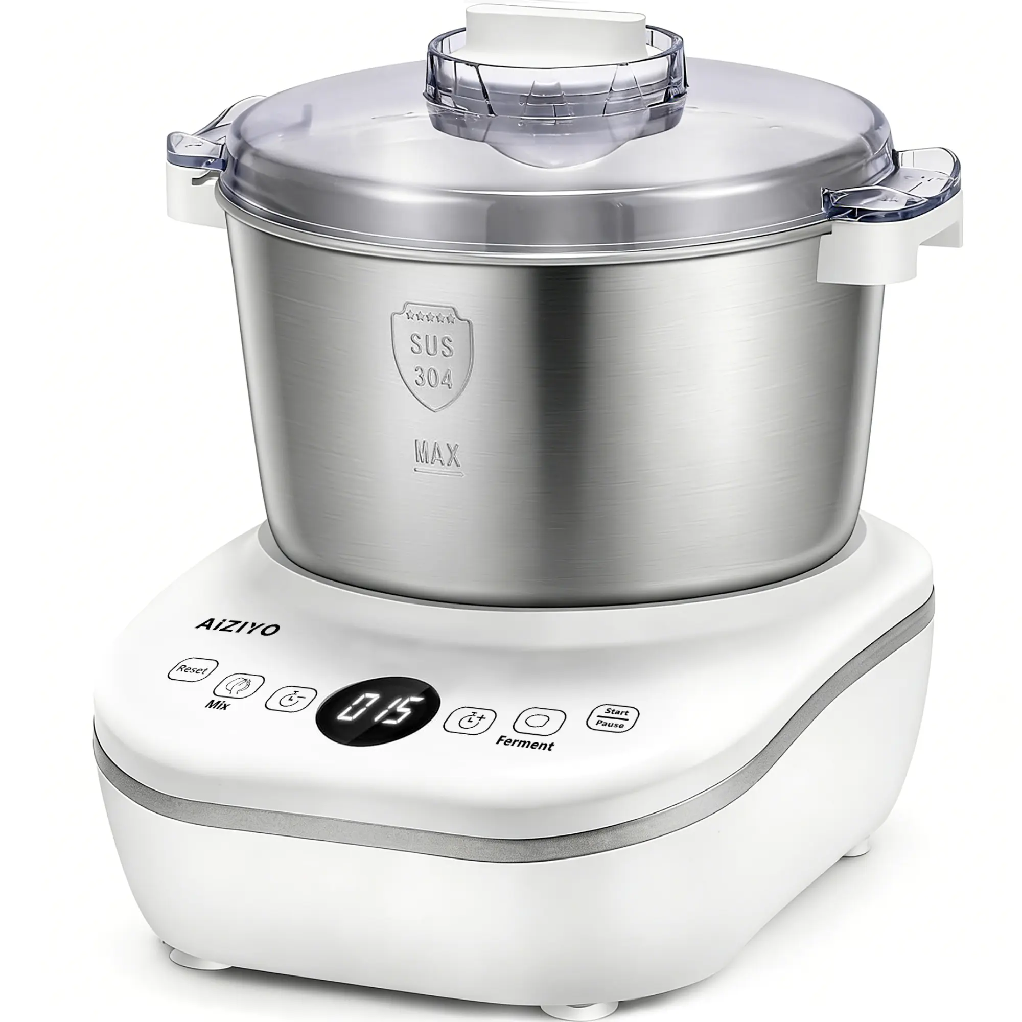 AIZIYO DoughChief 7.4QT Electric Dough Mixer - Kitchen Appliances, Ferment Function, 304 Stainless Steel Bowl, Microcomputer Control, Face-Up Touch Panel, Easy To Clean, Whisk for Homemade Baking, Birthdays