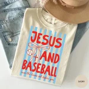 Jesus and Baseball Christian Comfort Colors T-Shirt, Trendy Faith Graphic T-Shirt, Sports Lover Religious Apparel, Game Day Christian Outfit