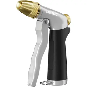 RESTMO Heavy Duty Metal Water Hose Nozzle, High Pressure Garden Hose Nozzle, Hose Sprayer Nozzle with Adjustable Spray Patterns for Garden Watering, Car Washing, Patio and Pet, Black