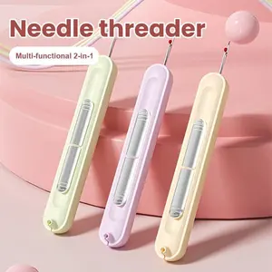 1pc Multifunctional 2-in-1 Hand Sewing Needle Threader and Seam Ripper, Easy Threading and Stitch Removal Tool for Seniors, Durable Handheld Sewing Accessory - Beige/Green/Purple