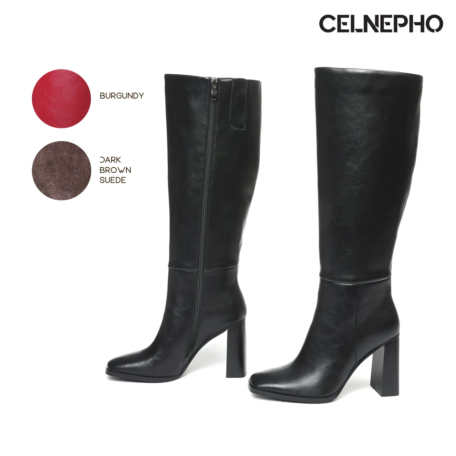 CELNEPHO Womens Knee High Boots Square Toe Chunky Block High Heel Side Zipper Closure Easy Pull on Comfy Warm Cozy Fall Fashion Long Tall Boot Party Work Casual Nightclub Gifts Concert Outdoor Events Classic Dressy Shoes