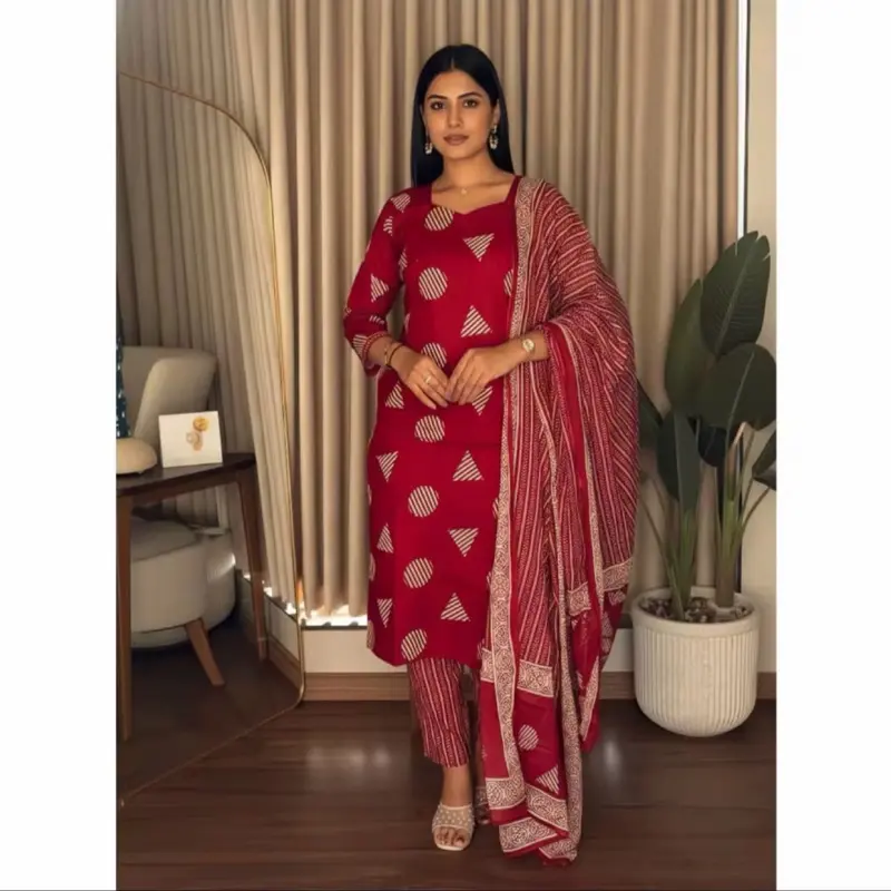 Women's Printed Cotton Kurta Set Suits Women's Printed Cotton Kurta Set Suits