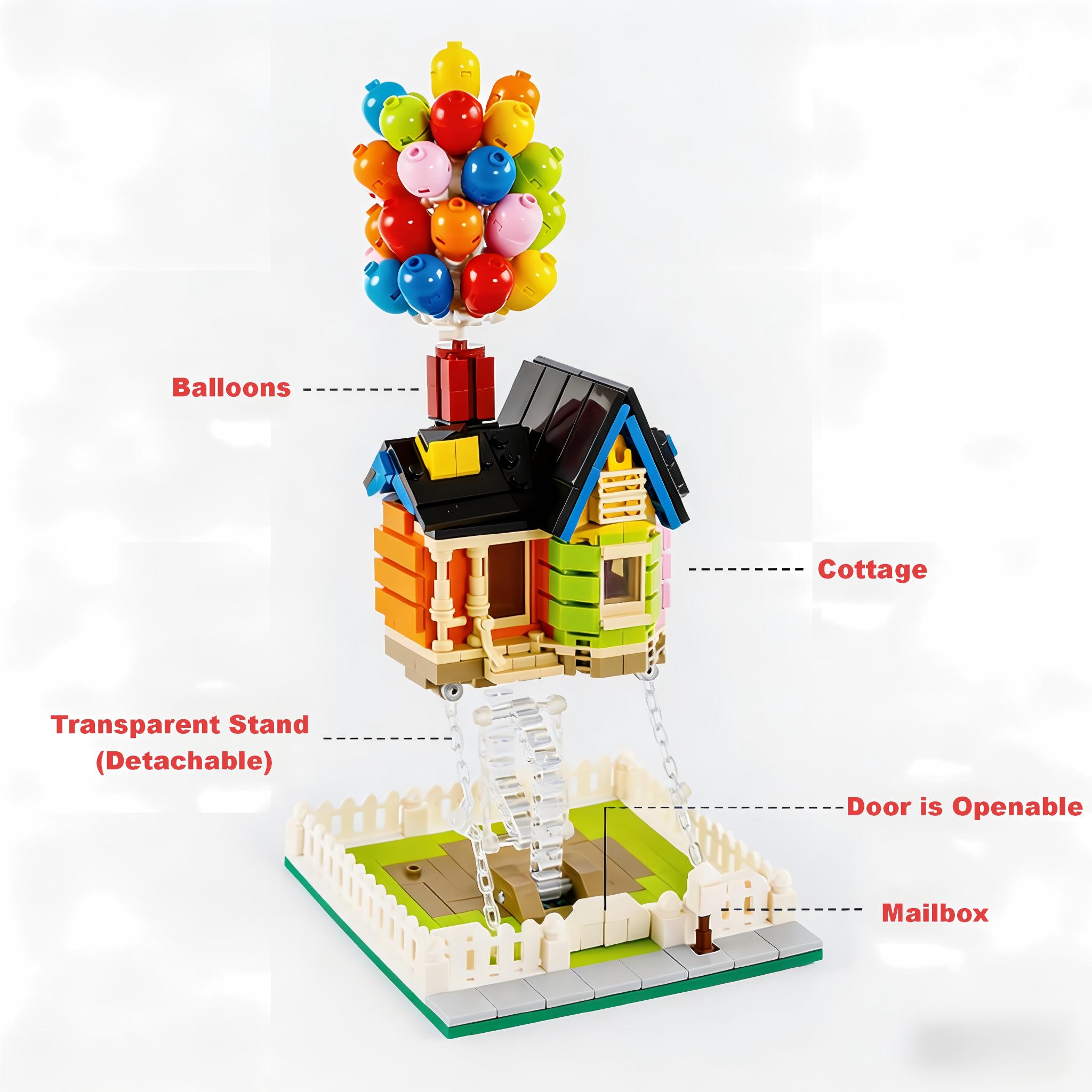 Floating Balloon House Building Blocks Set 2-in-1 , Movie Inspired Collectible Creative Toy, Perfect Christmas Birthday Gift for Kids & Adult Movie Fans,with Removable Transparent Stand