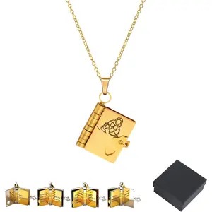 To My Granddaughter Book Necklace, For Granddaughter - The Most Beautiful Chapter Book Necklace from Grandma with 6 Pages of Engraved Information, Openable Multi Layer