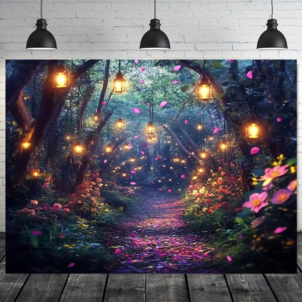 1pc Enchanted Forest Polyester Backdrop Banner - Polyester, No Electricity Needed, Versatile for All Occasions, Christmas Holiday Decor, Festive Atmosphere, Festive Decoration |   Enchanted Forest Design |   Durable Decor Item, Christmas Decorations