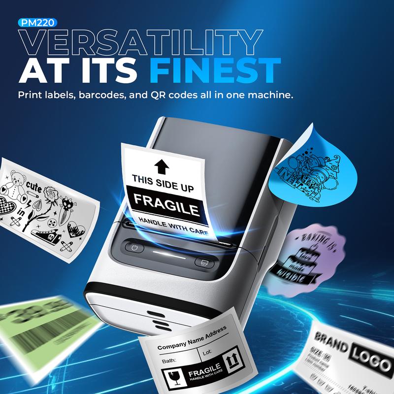 PM220 Label Printer, Bluethooth Label Printer, Portable Thermal Printer for Small Business, Logo, Clothing, Mailing, Sticker Printer for Phones & PC