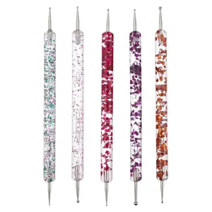 VOCOSTE Double Ended Nail Art Pen, 5 Pcs Faux Crystal Handle Nail Design Tools Kit Nail Dotting Pens