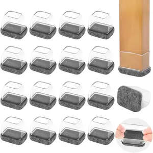 16-Piece Rectangular Silicone Chair Leg Floor Protectors, Felt Anti-Scratch Furniture Feet Covers for Hardwood Floors