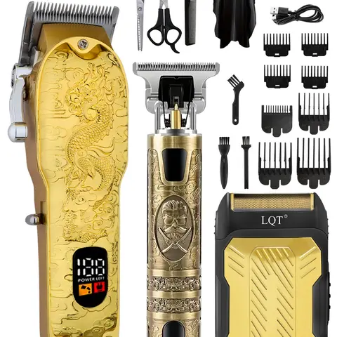 LQT Stainless ABS Full-Function Grooming Set - Men's Professional Hair Clipper, Carving Shears, Razor Combo, Cordless Powerful Motor, LED Working Status Display, Long Battery Life, Daily Home Hair Cutting Machine, Salon-Quality Tool, Holiday Gift, Hair Cu