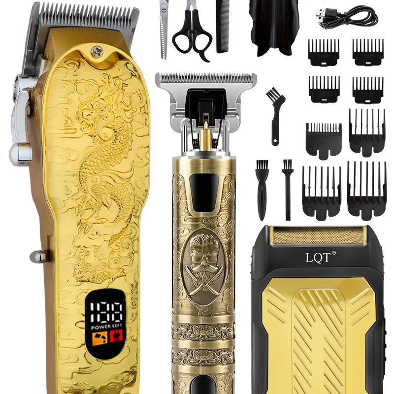 LQT Stainless ABS Full-Function Grooming Set - Men's Professional Hair Clipper, Carving Shears, Razor Combo, Cordless Powerful Motor, LED Working Status Display, Long Battery Life, Daily Home Hair Cutting Machine, Salon-Quality Tool, Holiday Gift, Hair Cu