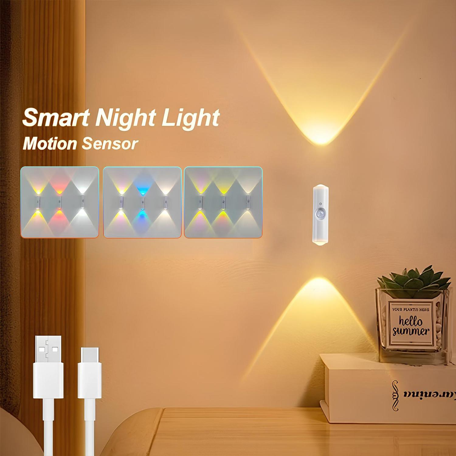 Smart Rechargeable LED Night Light with Motion Sensor | RGB Gradient Ambient Lighting, Dimmable Wall Lamp, Magnetic Stick-On Design, USB Charging, Long Battery Life, Ideal for Halloween Decor, Bedroom, Stairs