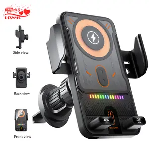 2026Mother'sDay car Wireless Car Charger, intelligent sensor opening and closing, universal mobile phone navigation holder, 90-degree rotation, horizontal and vertical screen use, built-in ambient light, Fast Auto Clamping Car Charger Phone Holder Stand
