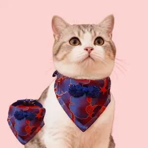 New Pet Bib, High-Quality Brocade Silk, Tang & Ancient Style Design, Collar Decoration for Cats & Dogs, Good-Looking Pet Bandana