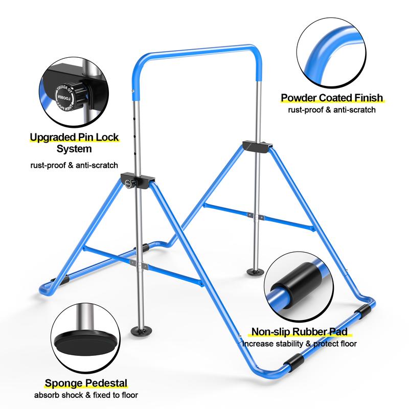 Safly Fun Expandable Gymnastics Bar for Kids - Height Adjustable Junior Training Bar for Home, Folding Gymnastic Horizontal Bars Equipment