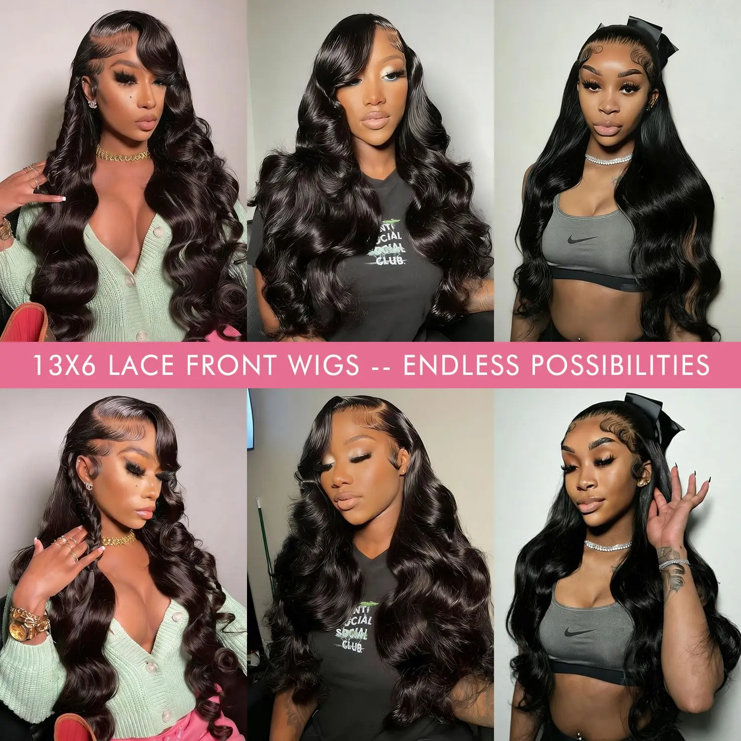 13x6 Glueless Lace Front Wig Human Hair Body Wave 220% Density Drawstring Cap Body Wave 13x6 Lace Front Wig Human Hair Pre Plucked HD Lace  main image 4