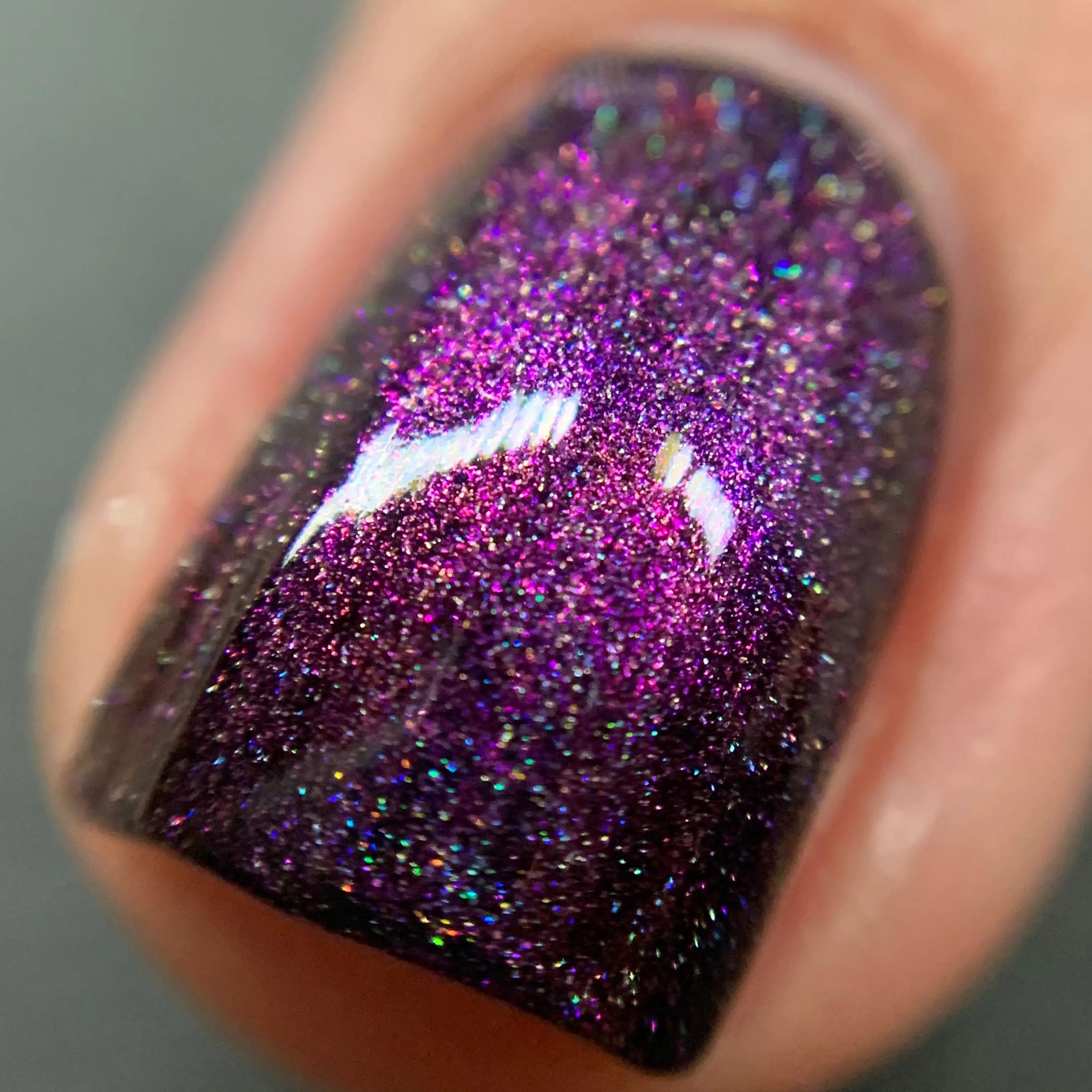 Sugarplum Frost Nail Polish by Drunk Fairy Polish | A Linear Holographic Topper with a Strong Purple Shimmer