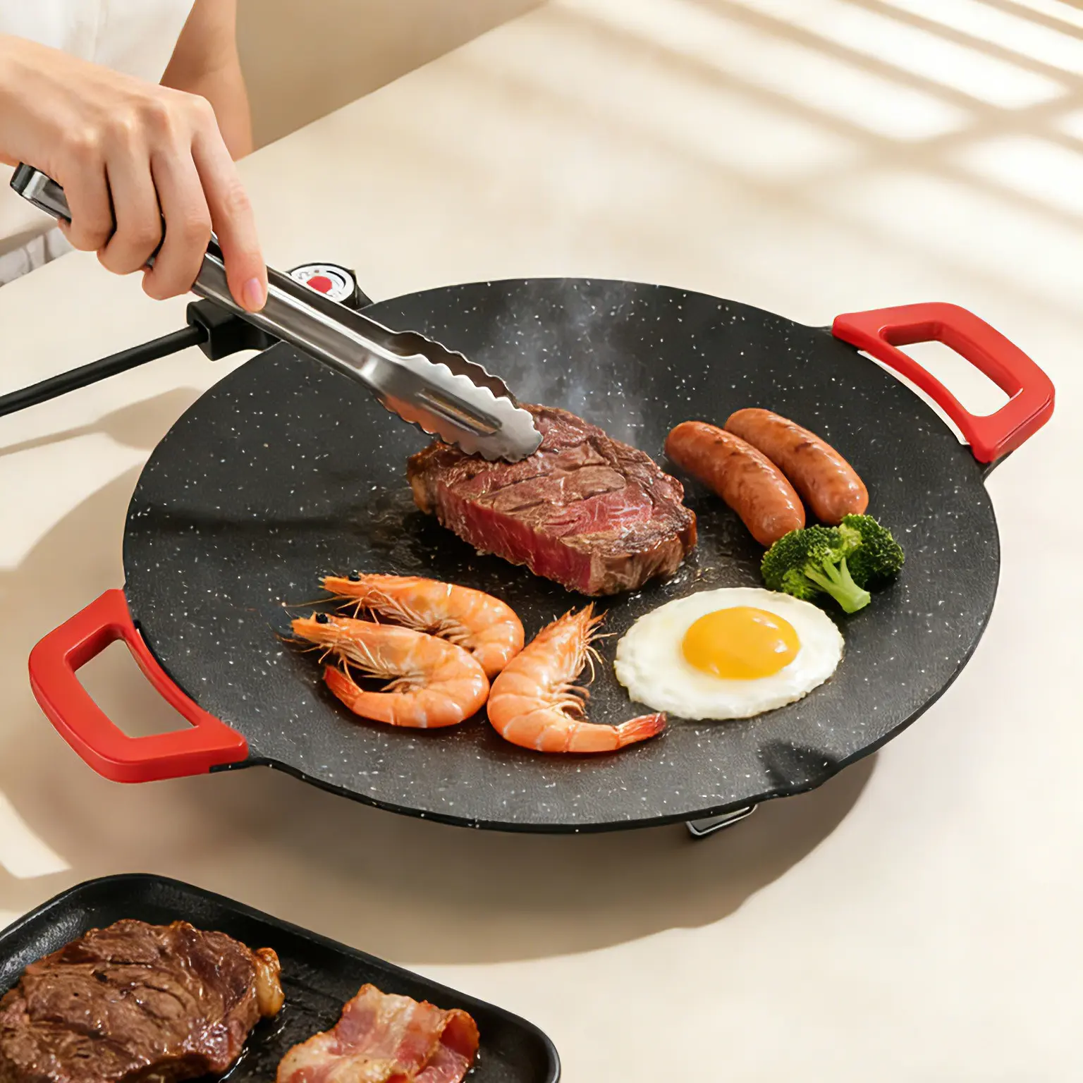 Electric Nonstick Ceramic Maca Stone Coating Indoor Griddle Pan - Portable Smokeless Korean BBQ Grill, Fast-Even Heating, Easy-Remove Design, Compact for Small Kitchens, Ideal for Pancakes & Tortillas, Nonstick Ceramic Griddle