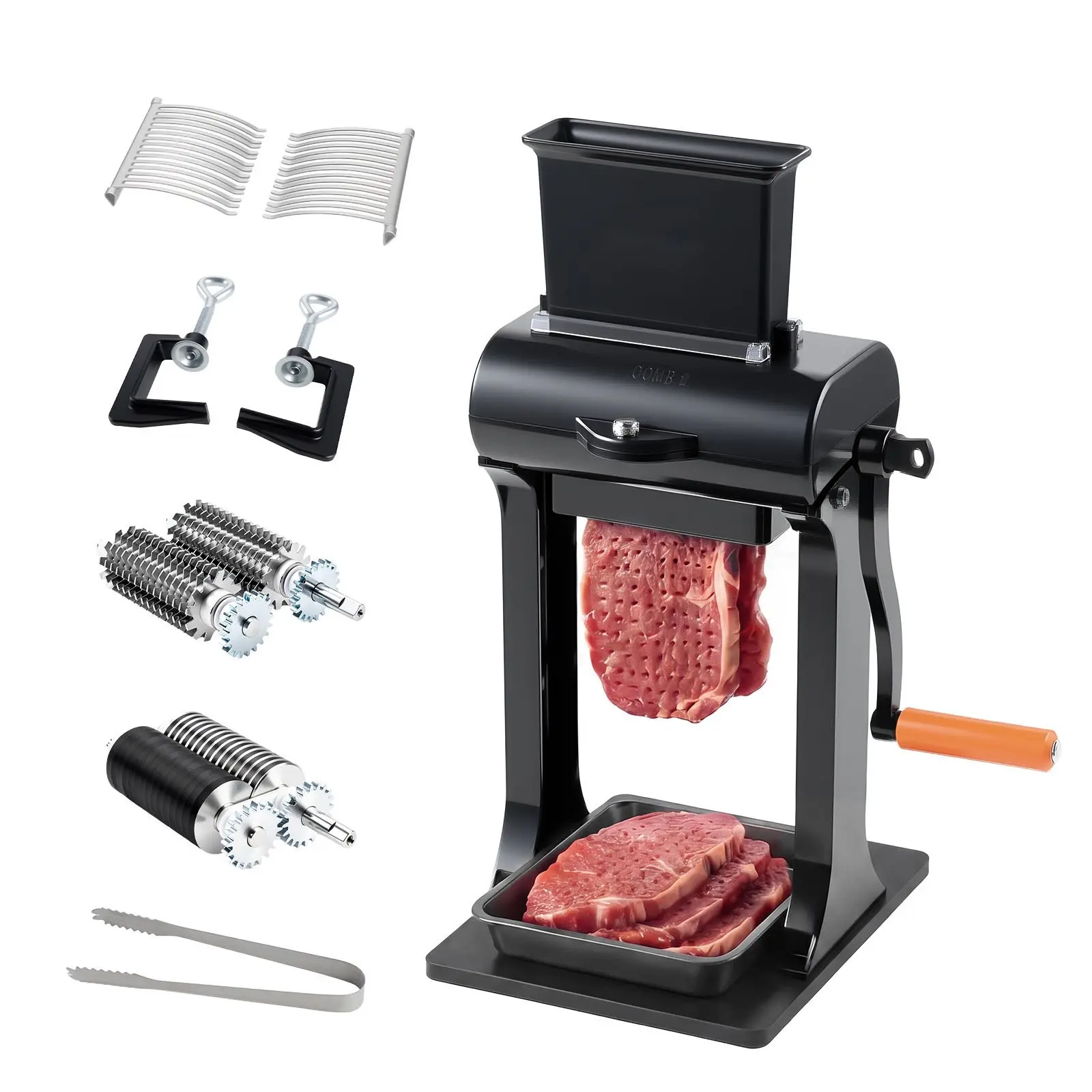 2-In-1 Manual Meat Tenderizer And Beef Jerky Slicer For Steak, Turkey, And Pork; Commercial Meat Tenderizer Machine With Clamp; 5.8-In Feed Port; Dual Stainless Steel Blades; Lightweight Aluminum Construction