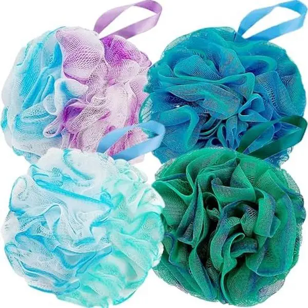 monica  Store Loofah Sponge Shower Loofahs 70g Bath Sponges Mesh Balls 4 Colors for Body Scrubber Exfoliator Wash Back Scrubbers Bathroom Men Women - 4 Pack Cleaning Bathing Accessories