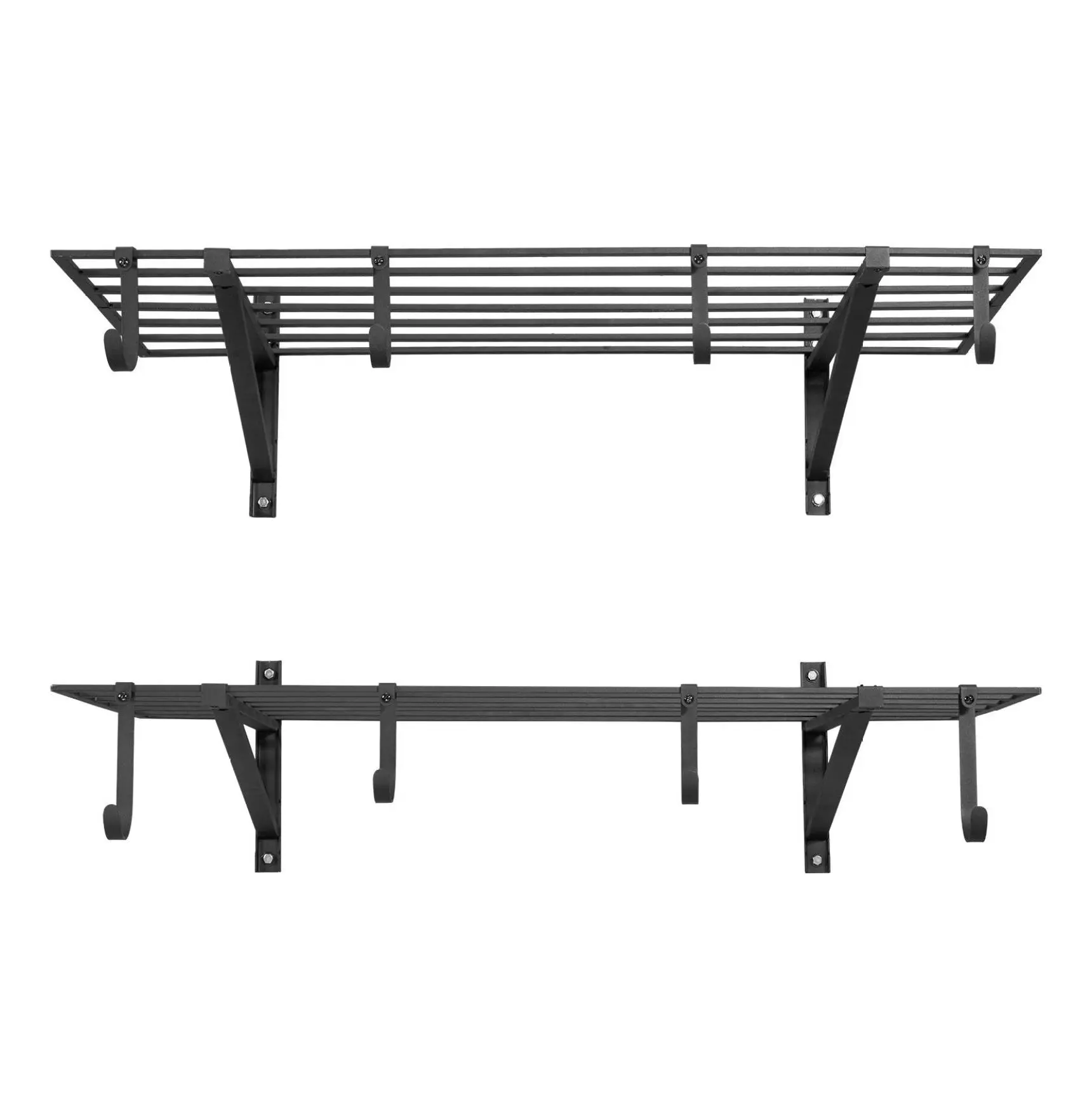 Garage Wall Shelving 2-Tier, Heavy Duty Steel Wall Mounted Shelving - 2x4 ft, 520lbs Capacity, w/Hooks - Garage Storage Organization Default