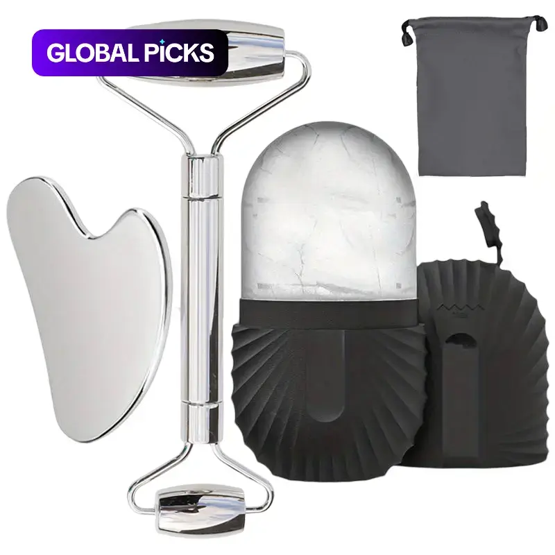 3-in-1 Facial Massage Set, Stainless Steel & Silicone Ice Roller & Scraping Tools for Lifting, Sculpting and Massage, Home Beauty Care Tool, Ice Roller Face #GLOBAL PICKS