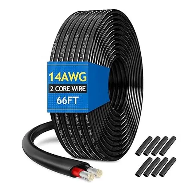 14 Gauge Oxygen Free Tinned Copper Electrical Wire 26ft/66ft/100ft 2 Conductor Multi Strand OFC Pure Copper Wire with PVC Jacket, Flexible Wire for Automotive/Car/Home Theater/Lamp/Marine Cable