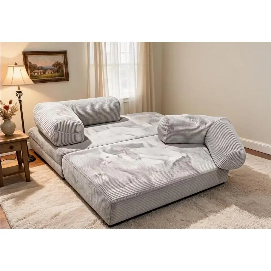 Garvee Upgraded 59 Inch Convertible Sofa Bed, 4-in-1 Futon Sofas Bed | Pull Out Sleeper Couch, Modern Deep Seat Sofa for Living Room, Corduroy Boneless Couches for Bedroom, Apartment, No Assembly