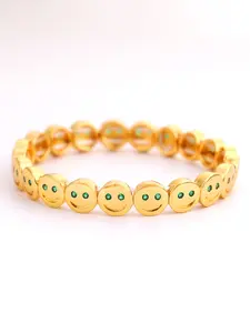 1Pcs Charm Smooth Smiling Face Colorful Eyes Elastic Rope Bangle 18K Gold-plated Copper  Zircon Bangle for Men and Women Sparkling Iced out Happy Face Bangle Jewelry as Gift for Friend Elegant Exquisite Bracelet Jewelry Bracelet