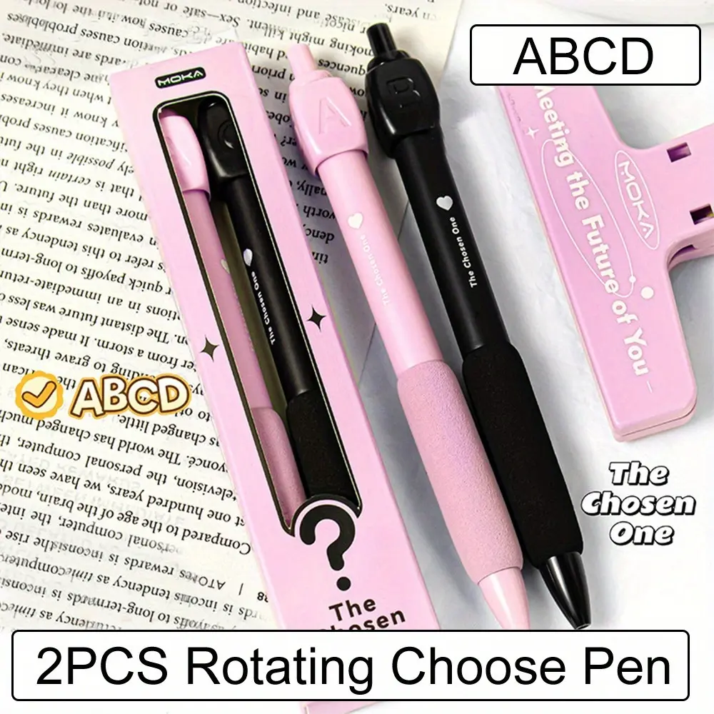 2pcs Novelty Rotating Answer Pen Interesting ABCD Select Fun Rotating Choose Pen Smooth Writing Unique Pens 0.5Mm Writing Ballpoint Gel Pen Stationery Writing Tools