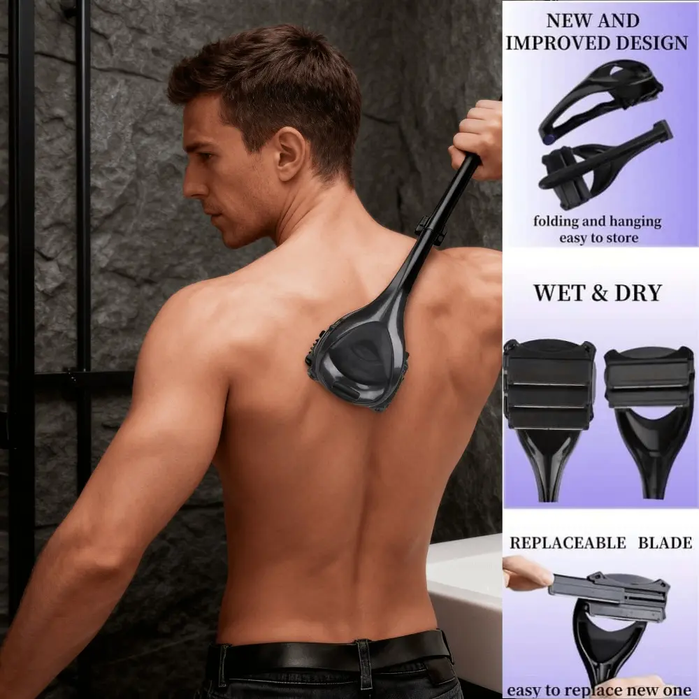 Men's Back Shaver with Safety Blade Technology and Ergonomic Handle, Suitable for Wet or Dry Use, Includes Extra Blades, Replacement Blades Available Separately, Wet Dry Trimmer, High Quality Trimmer, Body Hair Trimming, Body Hair Trimmers