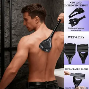 Men's Back Shaver with Safety Blade Technology and Ergonomic Handle, Suitable for Wet or Dry Use, Includes Extra Blades, Replacement Blades Available Separately, Wet Dry Trimmer, Body Hair Trimmers