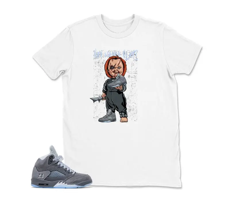 AJ5 Wolf Grey Matching T Shirt, Scary Doll Wanna Play Graphic Shirt, 90s Hip Hop Tee, Gift For Women and Man, Unisex T-Shirt, Sneaker Head Gift