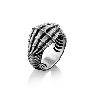 Sterling Silver Skeletal Finger Ring for Edgy Style, Gothic Silver Ring, Predator Monster Bone Signet Ring, Gift For Him, Gift For Boyfriend