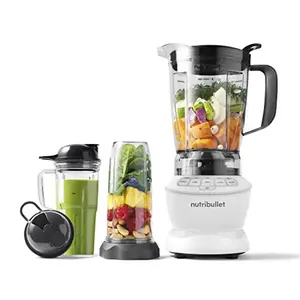nutribullet Full-Size Blender Combo, Single-Serve & Large Capacity, 1200W, 64oz Pitcher, 32oz Cup, Extractor Blade, 3-Speed, Pulse, Smoothies, Soups, Sauces, Easy Cleaning, Matte White, NBF50500AW